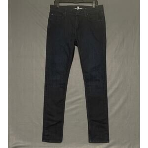 7 For All Mankind dark-wash tapered skinny jeans. sz 33 modern casual chic